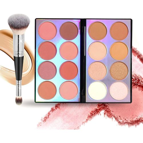 Bnhgc-Palette De Blush De 16 Couleurs, Palette De Fard À Joues Palette De Maquillage, Palette De Fond De Teint Correcteur, Poudre Blush Surligneur Et Palette De Contour Avec Pinceau 