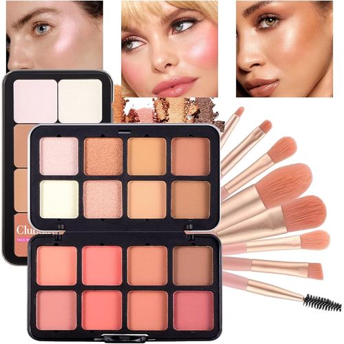 Rfcbc-Palette De Maquillage 3 En 1 Pour Fard À Joues, 16 Couleurs, Avec Pinceau De Maquillage, Poudre Fine, Texture Mate Et Chatoyante, Palette De Maquillage Pour Le Visage 