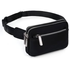SJZG-Sac Banane Femme Homme Fanny Pack Ceinture Imperméable Nylon Mode Léger Sac De Taille Plat Chic Avec 3 Poches Zippées
