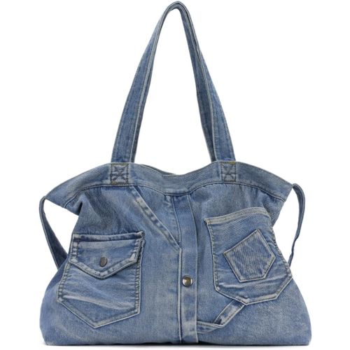Sac Bandoulière En Denim Femmes Sac Fourre Tout Rétro En Jean Grande Sacs Portés Épaule Cabas Denim Pour Travail Vacances Université(Bleu Clair)