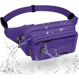 SJZG-Sac Banane Homme Imperméable Sacoche Banane Avec 5 Poches Et Sangle Réglable, Grande Capacité Sac Banane Pour Homme Femme Voyage Randonnée Pochette Ceinture (A-Violette)