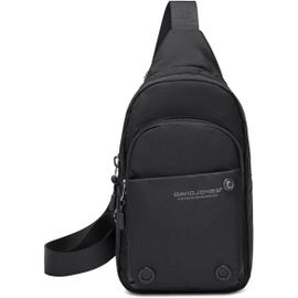 TIANYI-- Sacoche Bandoulière Porté Travers Homme - Sac Poitrine Porte Epaule Croisé en Nylon Unisexe - Besace Travail Voyage Sport - Noir