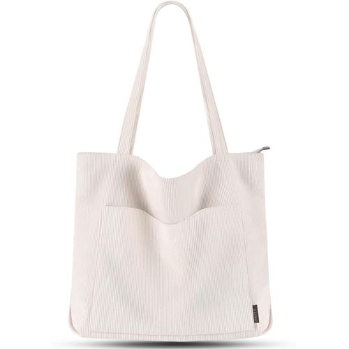 Senior-Tote Bag Sac En Velours Côtelé Bandouliere Cabas Femme Homme Sac Fourre Tout Avec Fermeture Éclair Et Poches[L189]