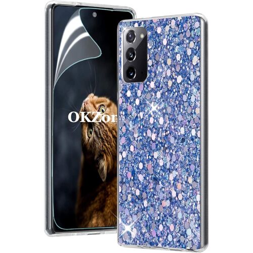 KAL-Coque Pour Samsung Galaxy Note 20 Ultra [Avec Film De Protection Écran Hd], Mince Étui En Silicone Souple Paillette Strass Brillante Bling Bling Glitter De, Flexible Plein-Corps Tpu (Bleu)