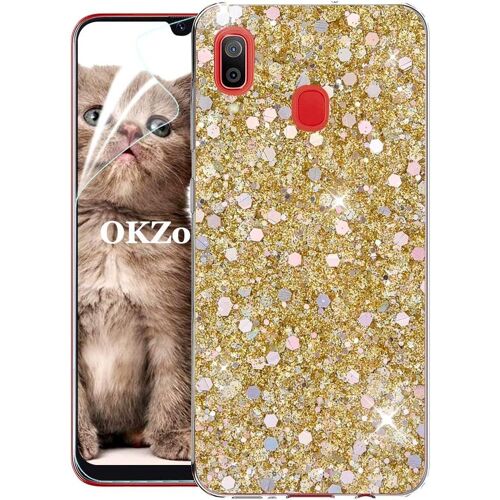KAL-Coque Samsung Galaxy A20 / A30 [Avec Film De Protection Écran Hd], Étui En Silicone Souple Brillante Glitter De Luxe Bumper Housse Etui De Protection Pour Galaxy A20 / A30 (Or)