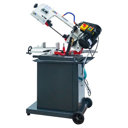 Scie à ruban mobile pour métaux -45°/+60° capacité de coupe ronde 128 mm 0,55 kW 230V 3 vitesses système d'arrosage Torros SC135G