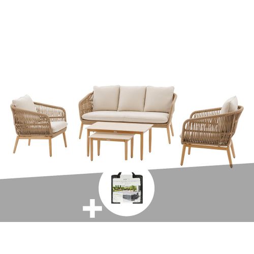 Salon De Jardin Alu Effet Bois Brossé Orissa Effet Bois + Housse - 5 Places - Hespéride