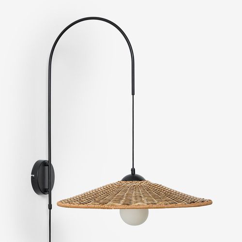 Applique D'extérieur Sopant En Fer Et Rotin Synthétique Noir ¿65 Cm