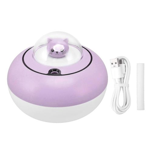 Mini humidificateur mignon chat sculpture portable silencieux humidificateur d'air de bureau pour bureau à domicile prise USB en violet