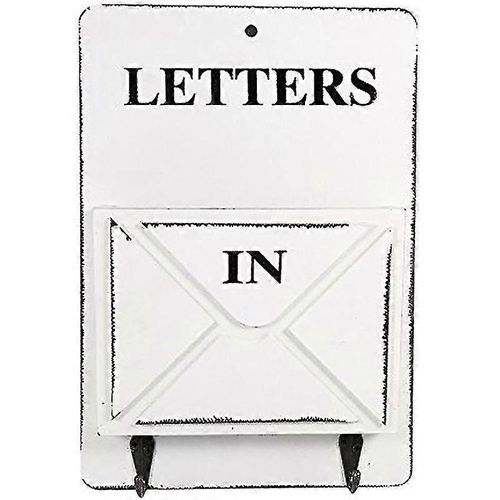 Boîte aux lettres en bois Porte-lettres Porte-lettres mural Trieur de courrier Boîte de rangement Crochets à clés Support debout (blanc)