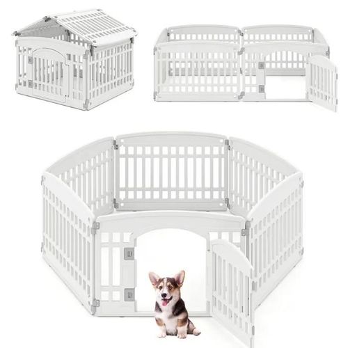 Barrière Pliable À 6 Panneaux Pour Animaux Costway, Enclos D'exercice Portable Avec Porte À Verrouillage Sécurisé, Intér Extér