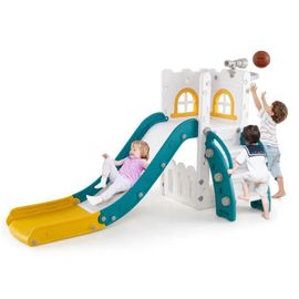 Toboggan 6 En 1 Costway Avec Panier De Basket Et Télescope, Marches Antidérapantes, Cadeaux Pour Garçons Et Filles Vert