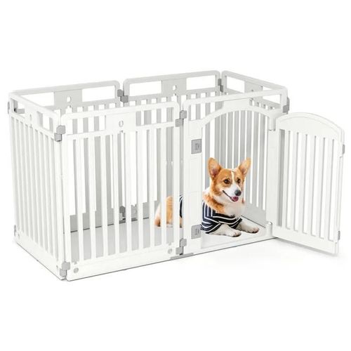 Barrière Pliable À 6 Panneaux Pour Animaux Costway Parc Pour Chien Portable Avec Porte Sécurisée Piquets De Sol Intérieur Extérieur