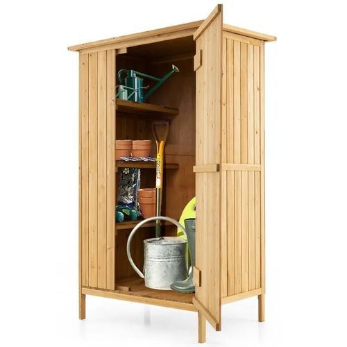Costway Abri De Jardin En Bois De Sapin Avec Toit En Asphalte, Porte Verrouillable, 5 Crochets, 3 Étagères Pour Rangement Des Outils