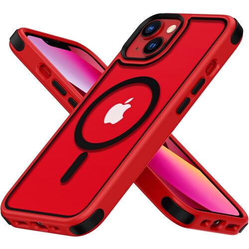SJZG-Coque Magnétique Pour Iphone 13/Iphone 14, Compatible Avec Magsafe, Hybrid Coque Pour Iphone 13/14 Avec Color, Protection Antichoc Militaire, Housse Anti Rayures - Rouge/Noir