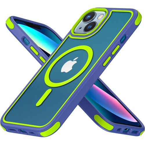 KALANKA-Coque Magnétique pour iPhone 13/iPhone 14, Compatible avec MagSafe, Hybrid Coque pour iPhone 13/14 avec Color, Protection Antichoc Militaire, Housse Anti Rayures - Bleu/Vert