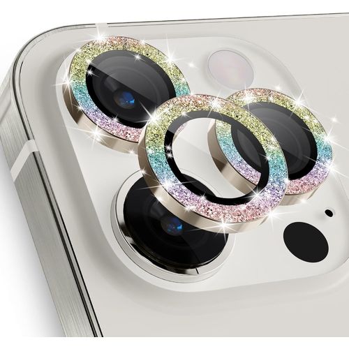 Caméra Arrière Protecteur Pour Iphone 15 Pro - Iphone 15 Pro Max Pailleté Camera Protection [Anti-Rayures], Anneau Individuel En Alliage Aluminium, Hd Verre Trempé 9h, Brillant Couleur