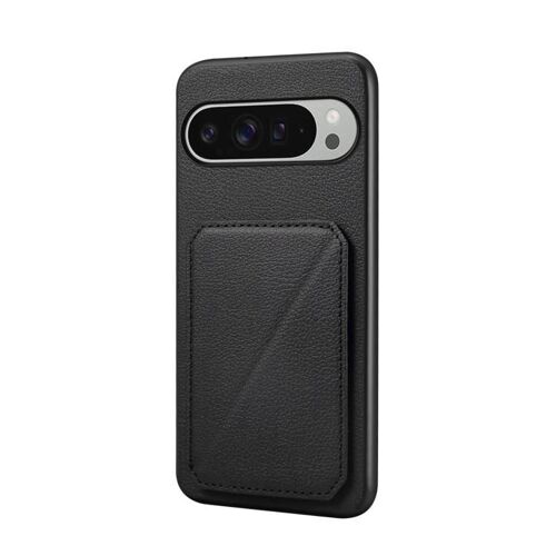 Étui à double emplacement pour carte en cuir de veau pour Google Pixel 10 Pro XL D04 - Noir