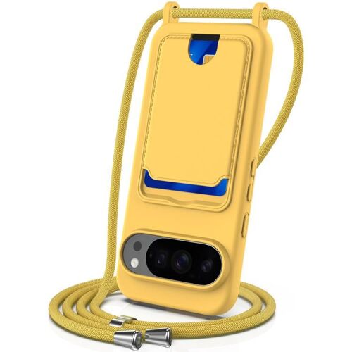 Étui en silicone liquide de couleur unie avec cordon intégré pour Google Pixel 10 Pro XL - Jaune