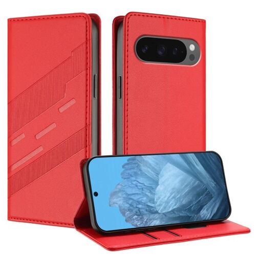 Étui portefeuille multifonction en cuir rétro gaufré pour Google Pixel 10 Pro XL - Rouge