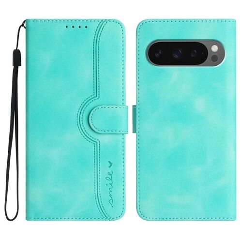 Étui en cuir à motif coeur pour Google Pixel 10 Pro XL - Bleu clair