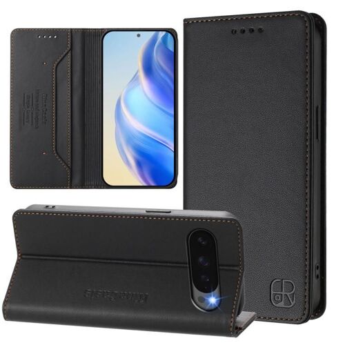 Étui en cuir à double pli magnétique anti-RFID pour Google Pixel 10 Pro XL RC01 - Noir