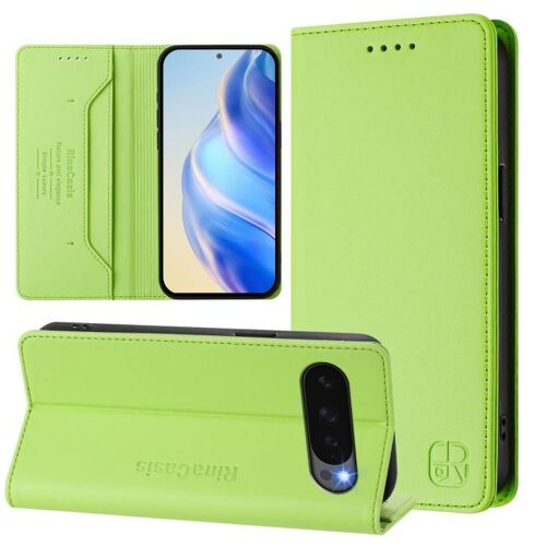 Étui en cuir à double pli magnétique anti-RFID pour Google Pixel 10 Pro XL RC01 - Herbe verte
