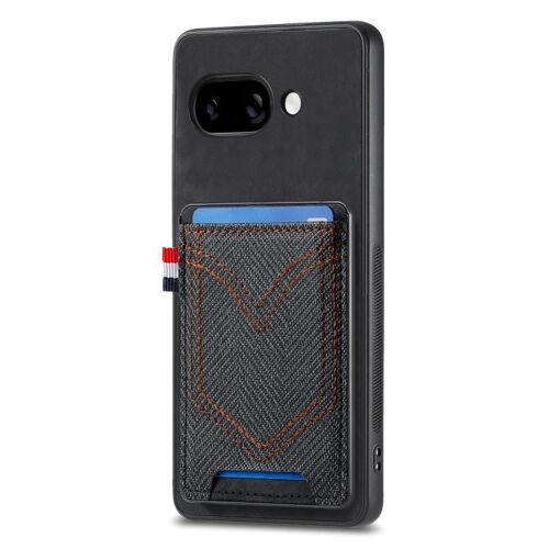 Étui en cuir texturé denim pour Google Pixel 9a avec fente pour carte - Noir