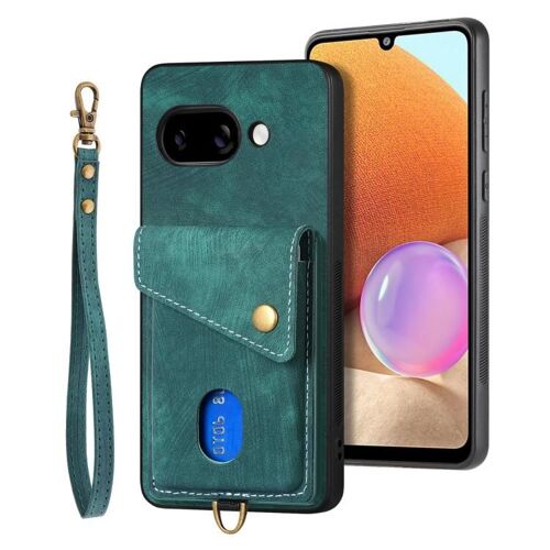 Étui portefeuille rétro en cuir pliable avec sangle pour Google Pixel 9a - Vert