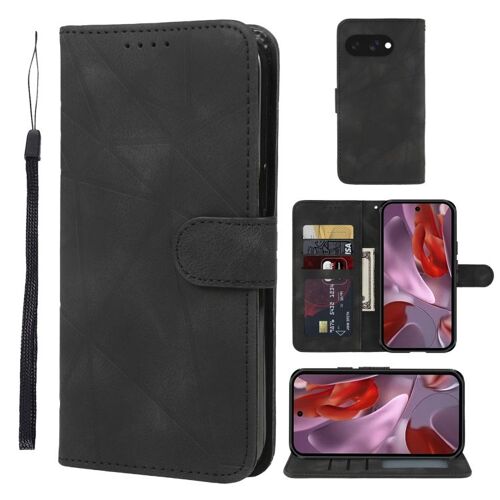 Étui en cuir à lignes géométriques pour Google Pixel 9a - Noir
