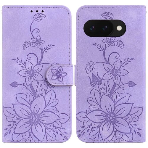 Étui en cuir gaufré motif lys pour Google Pixel 9a - Violet