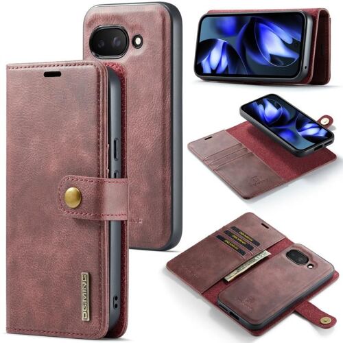 Étui en cuir magnétique amovible à texture Crazy Horse pour Google Pixel 9a DG.MING - Rouge