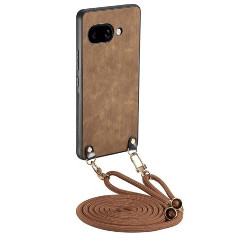 Étui de protection arrière en cuir vintage avec bandoulière pour Google Pixel 9a - Brun