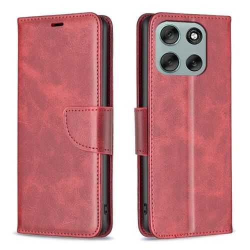 Étui à rabat en cuir d'agneau couleur pure pour Motorola Moto G56 5G - Rouge