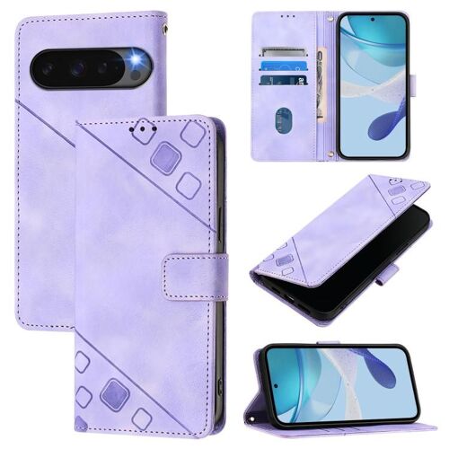 Étui en cuir gaufré pour Google Pixel 10 Pro XL 5G Global - Violet clair