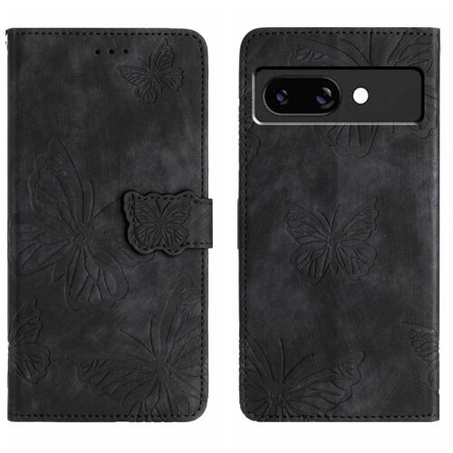 Étui en cuir gaufré effet papillon pour Google Pixel 9a - Noir