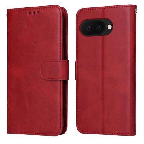 Étui à rabat en cuir de veau texturé classique pour Google Pixel 9a - Rouge