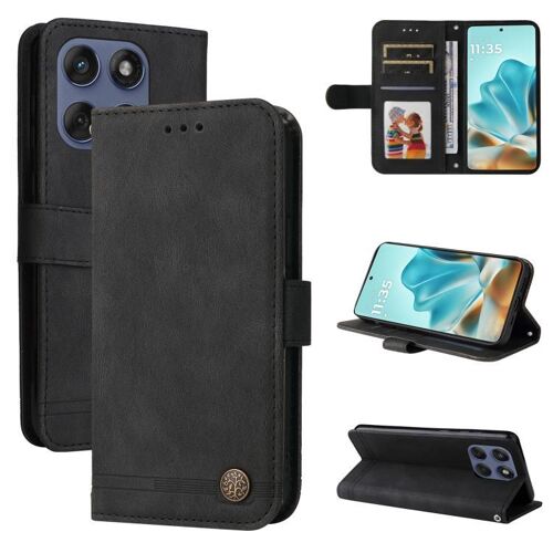 Étui En Cuir Avec Bouton Métallique Pour Motorola Edge 60 Fusion / Edge 5g 2025 - Noir