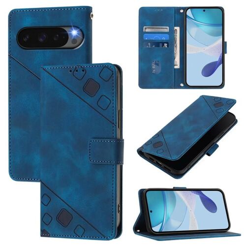 Étui en cuir gaufré pour Google Pixel 10 Pro XL 5G Global - Bleu