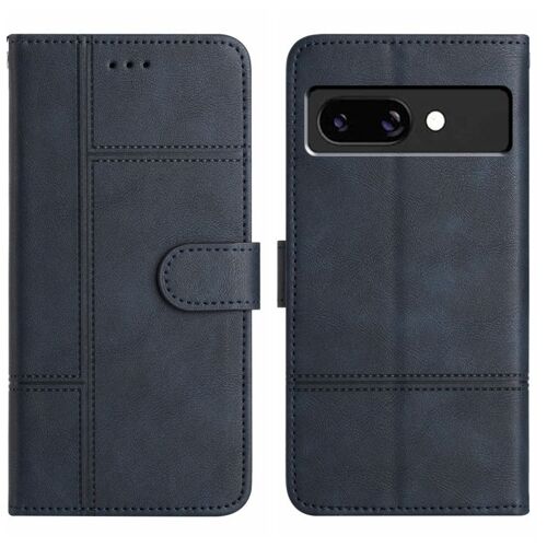 Étui en cuir de vachette avec coutures texturées pour Google Pixel 9a - Bleu foncé