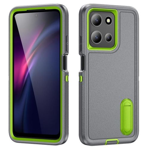 Coque Robuste En Pc Et Silicone Avec Support Pour Motorola Moto G 5g 2025 - Gris + Vert Frais