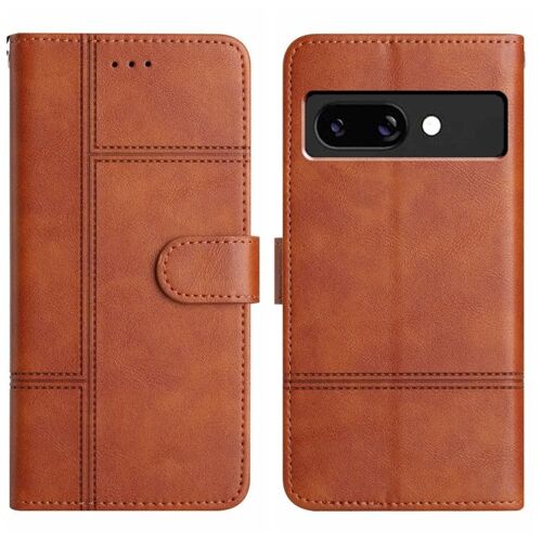 Étui en cuir de vachette avec coutures texturées pour Google Pixel 9a - Brun