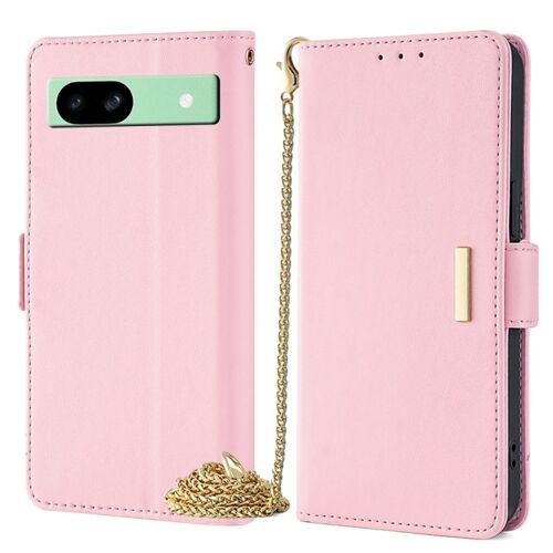 Étui en cuir avec bandoulière et chaîne pour Google Pixel 8a - Rose