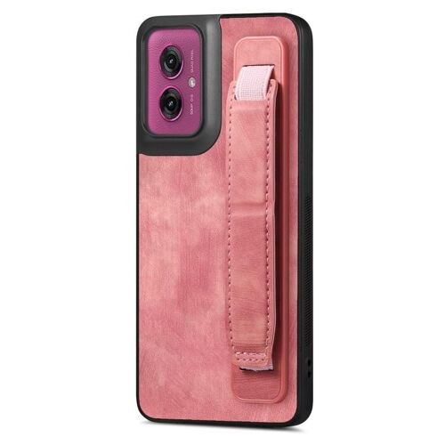 Étui arrière en cuir avec support de bracelet rétro pour Motorola Moto G55 - Rose