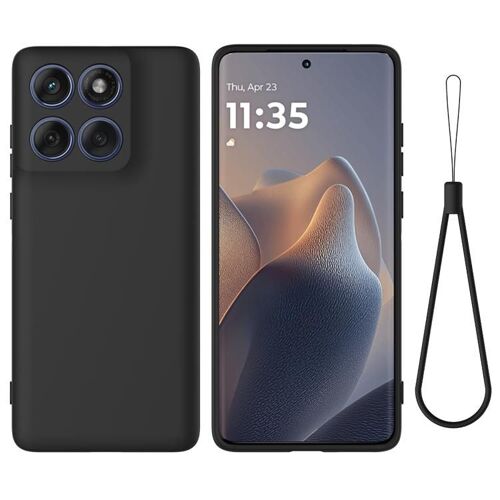 Coque de protection intégrale en silicone liquide pour Motorola Edge 60 Pro, couleur unie, résistante aux chutes - Noir