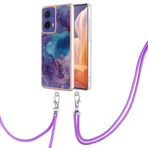Coque Double Face En Marbre Électrolytique Imd Avec Cordon Pour Motorola Moto G85 - Violet 016