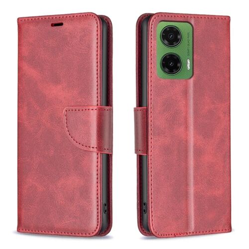 Étui à rabat en cuir d'agneau couleur pure pour Motorola Moto G35 - Rouge