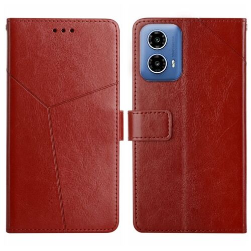 Étui à rabat en cuir à motif Y pour Motorola Moto G34 5G HT01 - Brun