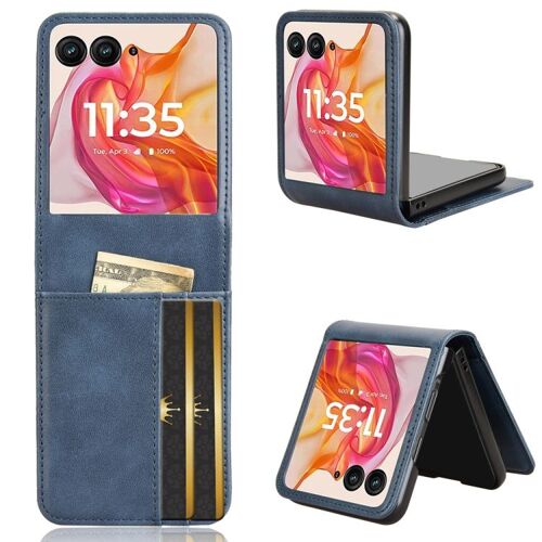 Étui en cuir avec fente pour carte pour Motorola Razr 50 Ultra - Bleu
