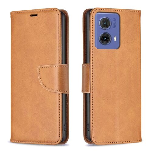 Étui à rabat en cuir d'agneau couleur pure pour Motorola Moto G85 - Jaune